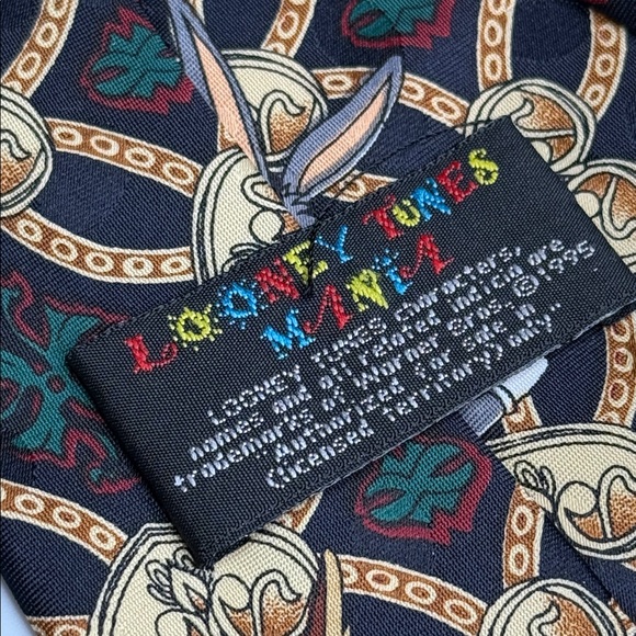 Looney Tunes Mania Vintage Blue Gold Chain1995 Novelty Neck Tie - Picture 4 of 5